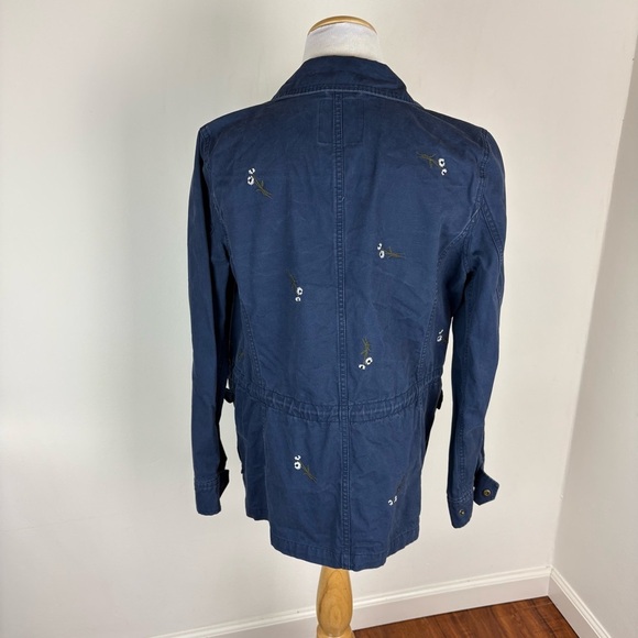 Madewell Floral Embroidered Cargo Military Jacket Navy Blue Size M 100% Cotton - Picture 4 of 6